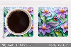 Frog Coaster Sublimation. Frog Flowers Coaster Design Product Image 1