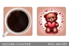 Cute Bear Square Coaster. Valentines Bear Coaster Design Product Image 1