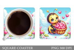 Valentines Bee Coaster. Cute Bee Coaster Sublimation Product Image 1