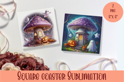 Fairy mushroom house Coaster Sublimation | halloween Product Image 1