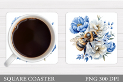 Bee Coaster Sublimation. Bee Flowers Coaster Design Product Image 1