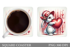 Valentines Bunny Coaster. Cute Bunny Coaster Sublimation Product Image 1