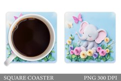 Cute Elephant Coaster. Elephant Flowers Coaster Sublimation Product Image 1