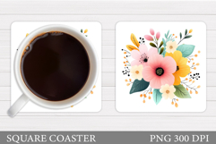 Flowers Square Coaster Sublimation. Flowers Coaster Design Product Image 1