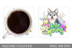Spring Wolf Coaster Design. Spring Coaster Sublimation Product Image 1