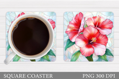 Tropical Flowers Coaster. Summer Square Coaster Design Product Image 1
