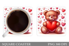 Valentines Bear Coaster. Valentines Coaster Sublimation Product Image 1