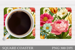 Flowers Coaster Sublimation. Floral Coaster Design Product Image 1