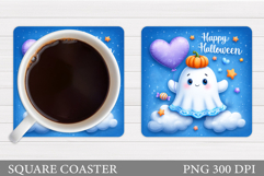 Cute Ghost Coaster Design. Halloween Sublimation Product Image 1