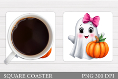 Cute Ghost Coaster Design. Halloween Coaster Sublimation Product Image 1