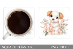 Cute Dog Coaster Design. Dog Flowers Coaster Sublimation Product Image 1