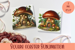 Fairy mushroom house Coaster Sublimation | flowers Product Image 1