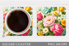 Flowers Coaster Sublimation. Floral Coaster Design Product Image 1