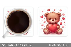 Valentines Bear Coaster. Valentines Coaster Sublimation Product Image 1