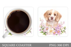 Cute Dog Coaster Design. Dog Flowers Coaster Sublimation Product Image 1