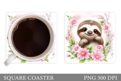Cute Sloth Coaster. Sloth Flowers Coaster Sublimation Product Image 1