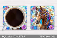 Horse Coaster Design. Horse Flowers Coaster Sublimation Product Image 1