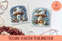Fairy winter mushroom house Coaster Sublimation png Product Image 1