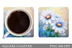 Daisy Flowers Coaster Design. Flowers Sublimation Product Image 1