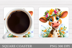 Cute Cow Coaster Design. Cute Cow Sublimation Product Image 1