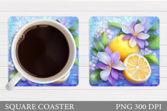 Lemons Coaster Design. Flowers Coaster Sublimation Product Image 1