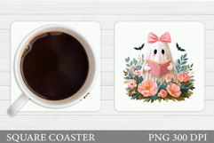 Cute Ghost Coaster Design. Cute Ghost Sublimation Product Image 1