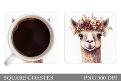 Cute Lama Coaster Design. Lama Flowers Coaster Sublimation Product Image 1