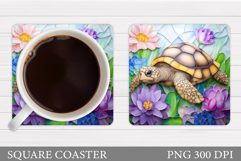 Turtle Coaster Sublimation. Turtle Flowers Coaster Design Product Image 1