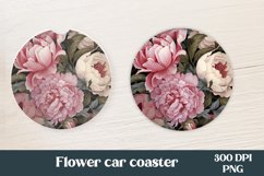 Peonies car coaster sublimation | Flower coaster PNG design Product Image 1