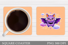 Cute Bat Coaster Sublimation. Halloween Coaster Design Product Image 1