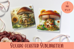 Fairy mushroom house Coaster Sublimation | flowers Product Image 1
