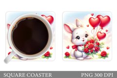 Valentines Bunny Coaster. Cute Bunny Coaster Sublimation Product Image 1