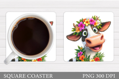 Cow Coaster Sublimation. Cow Flowers Coaster Design Product Image 1
