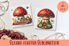 Fairy mushroom house Coaster Sublimation | flowers Product Image 1