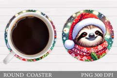 Christmas Sloth Coaster. Cute Sloth Coaster Sublimation Product Image 1
