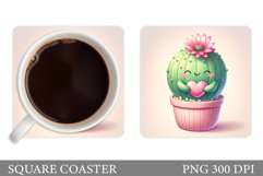 Valentines Cactus Coaster. Valentines Coaster Sublimation Product Image 1