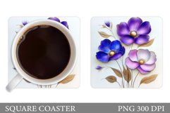 Flowers Coaster Sublimation. Floral Coaster Design Product Image 1