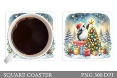 Christmas Penguin Coaster. Christmas Coaster Sublimation Product Image 1