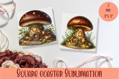 Fairy mushroom house Coaster Sublimation | flowers Product Image 1