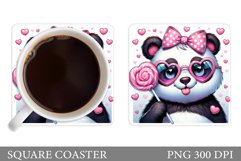 Valentines Panda Coaster. Cute Panda Coaster Sublimation Product Image 1
