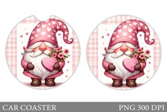 Valentines Gnome Car Coaster. Valentines Car Coaster Design Product Image 1