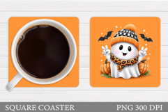 Cute Ghost Coaster Design. Halloween Sublimation Product Image 1