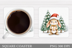Christmas Bunny Coaster. Cute Bunny Coaster Sublimation Product Image 1