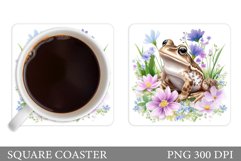 Frog Coaster Sublimation. Frog Flowers Coaster Design Product Image 1