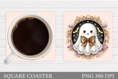 Cute Ghost Coaster Design. Cute Halloween Sublimation Product Image 1