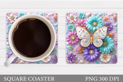 Butterfly Coaster Sublimation. Butterfly Flowers Coaster Product Image 1
