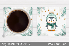 Christmas Penguin Coaster. Christmas Coaster Sublimation Product Image 1