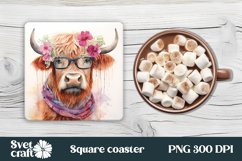 Highland cow square coaster | Cow coaster PNG