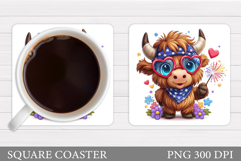 Patriotic Cow Coaster Design. Patriotic Coaster Sublimation Product Image 1