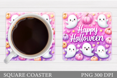 Cute Ghost Coaster Sublimation. Halloween Coaster Design Product Image 1